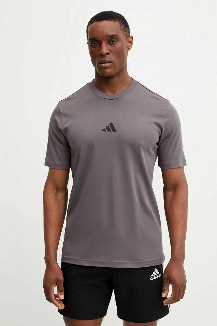 Bavlnené tričko adidas Essential pánske, fialová farba, s nášivkou, JD1778