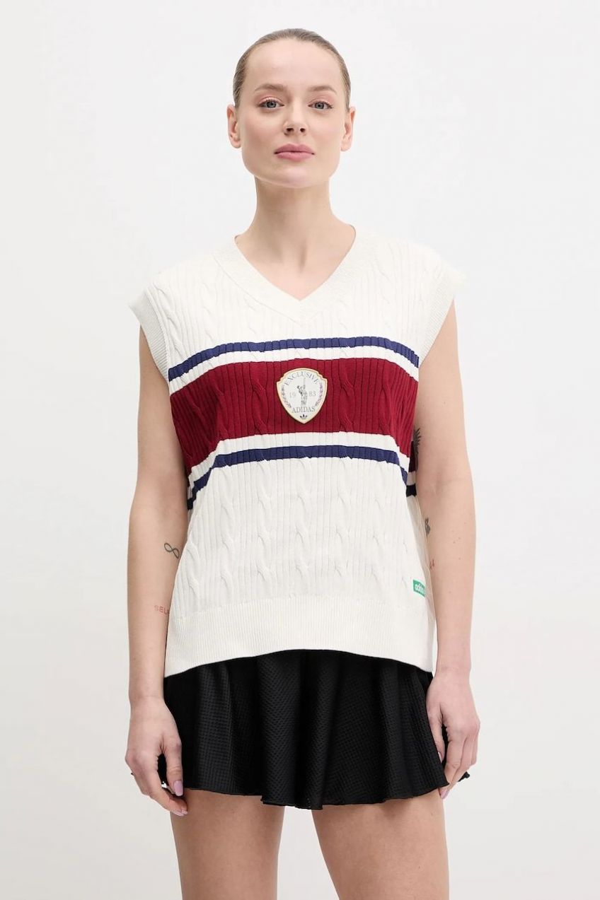 Bavlnená vesta adidas Originals Retro dámsky, béžová farba, KA4393