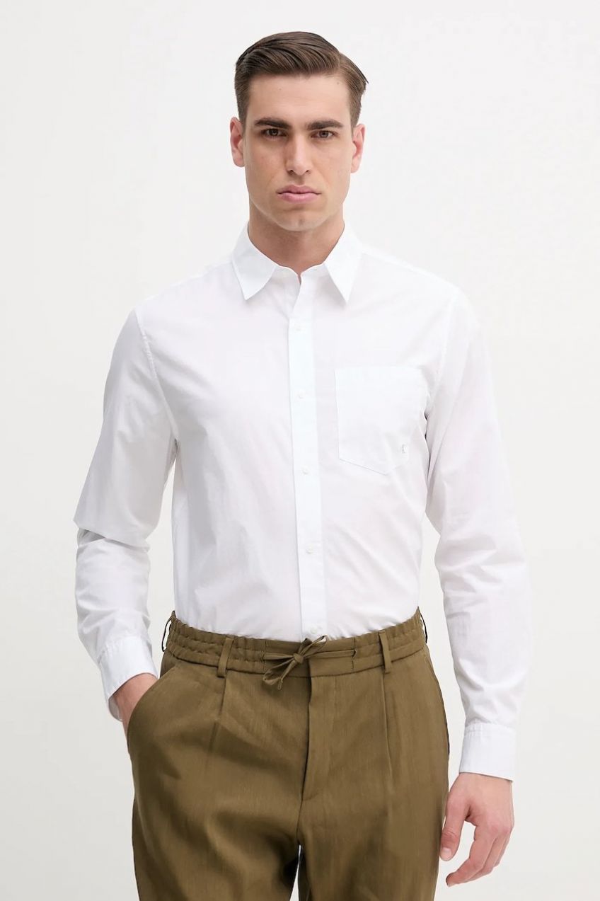 Bavlnená košeľa Calvin Klein Jeans pánska, biela farba, regular, s klasickým golierom, LV040QM160