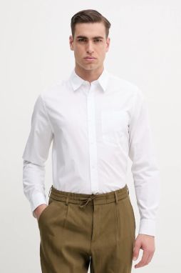 Bavlnená košeľa Calvin Klein Jeans pánska, biela farba, regular, s klasickým golierom, LV040QM160