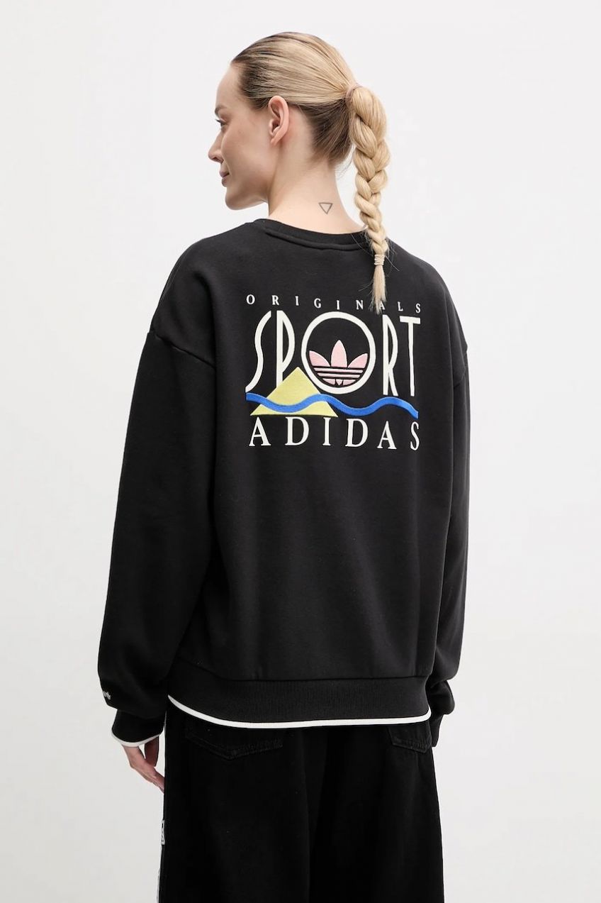 Bavlnená mikina adidas Originals Graphic Sweat dámska, čierna farba, vzorovaná, JD1810