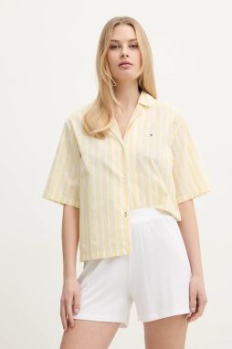 Bavlnená pyžamová košeľa Tommy Hilfiger dámska, žltá farba, bavlnená, UW0UW05946