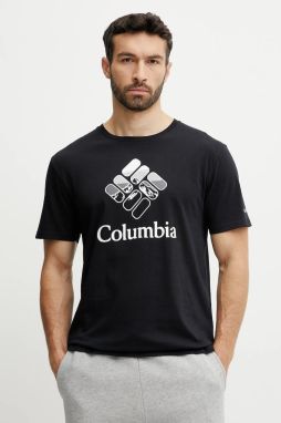 Bavlnené tričko Columbia pánsky, čierna farba, s potlačou