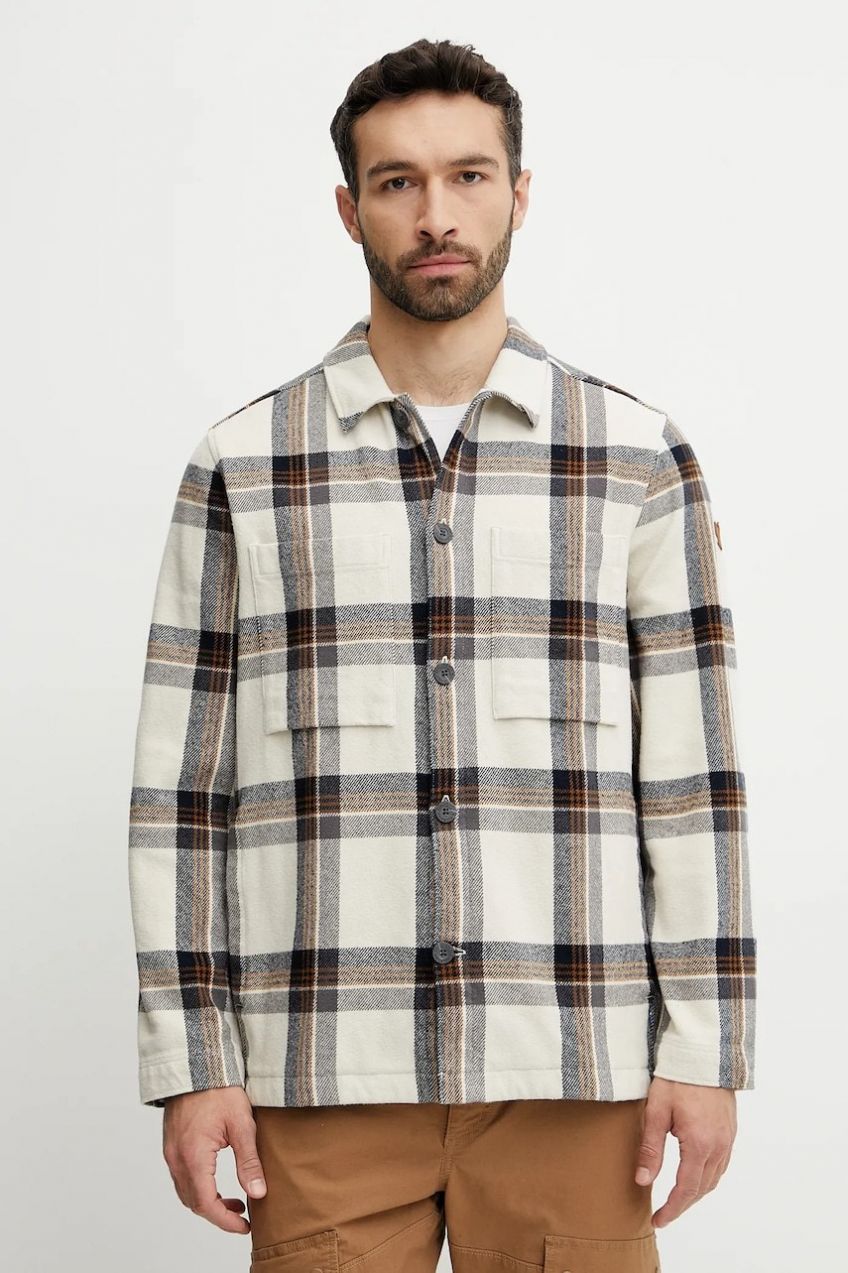 Košeľa Fjallraven Singi Flannel Overshirt M pánska, béžová farba, voľný strih, s klasickým golierom, F12600226.113.555