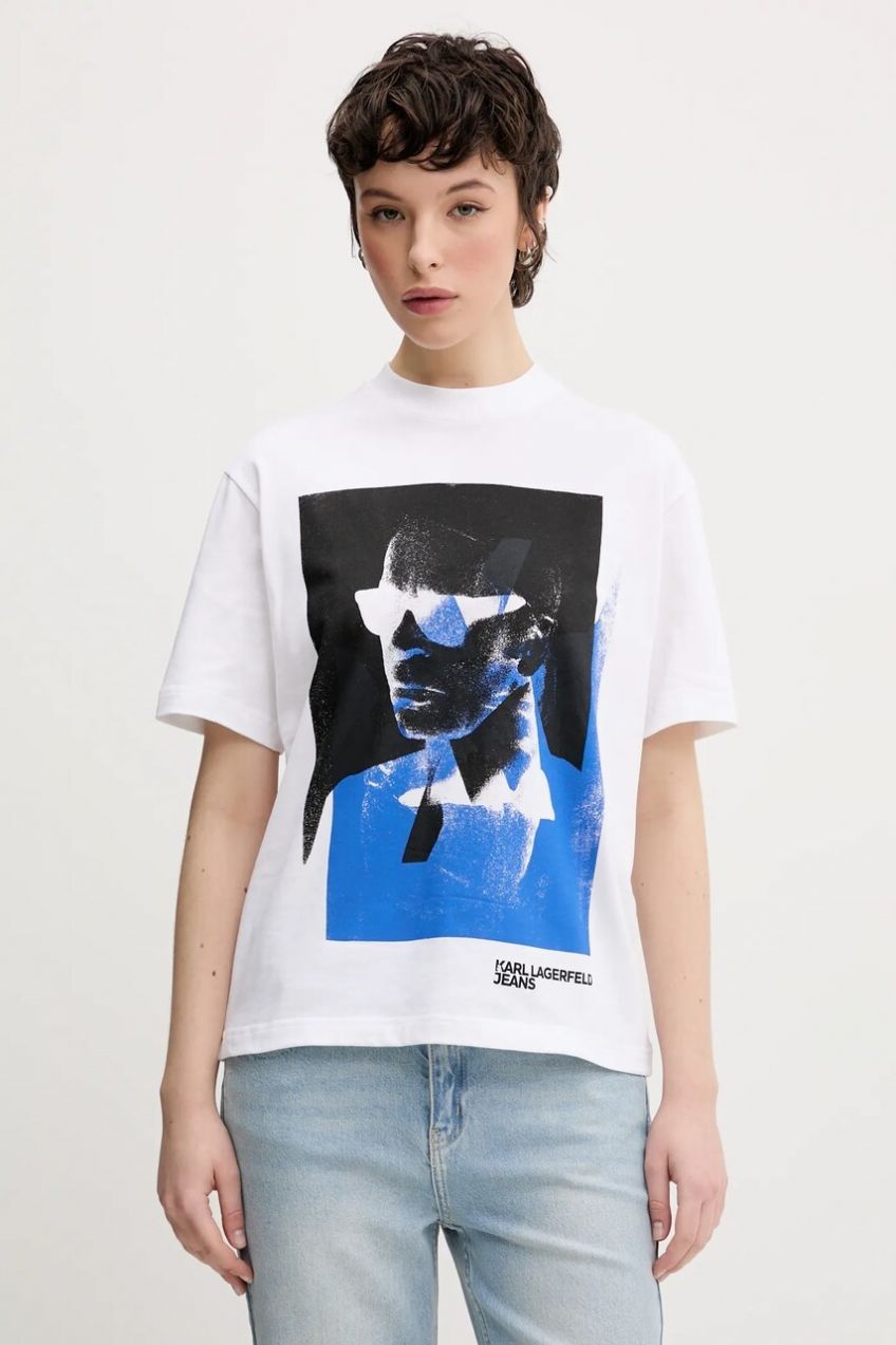Bavlnené tričko Karl Lagerfeld Jeans dámske, biela farba, A2W17030