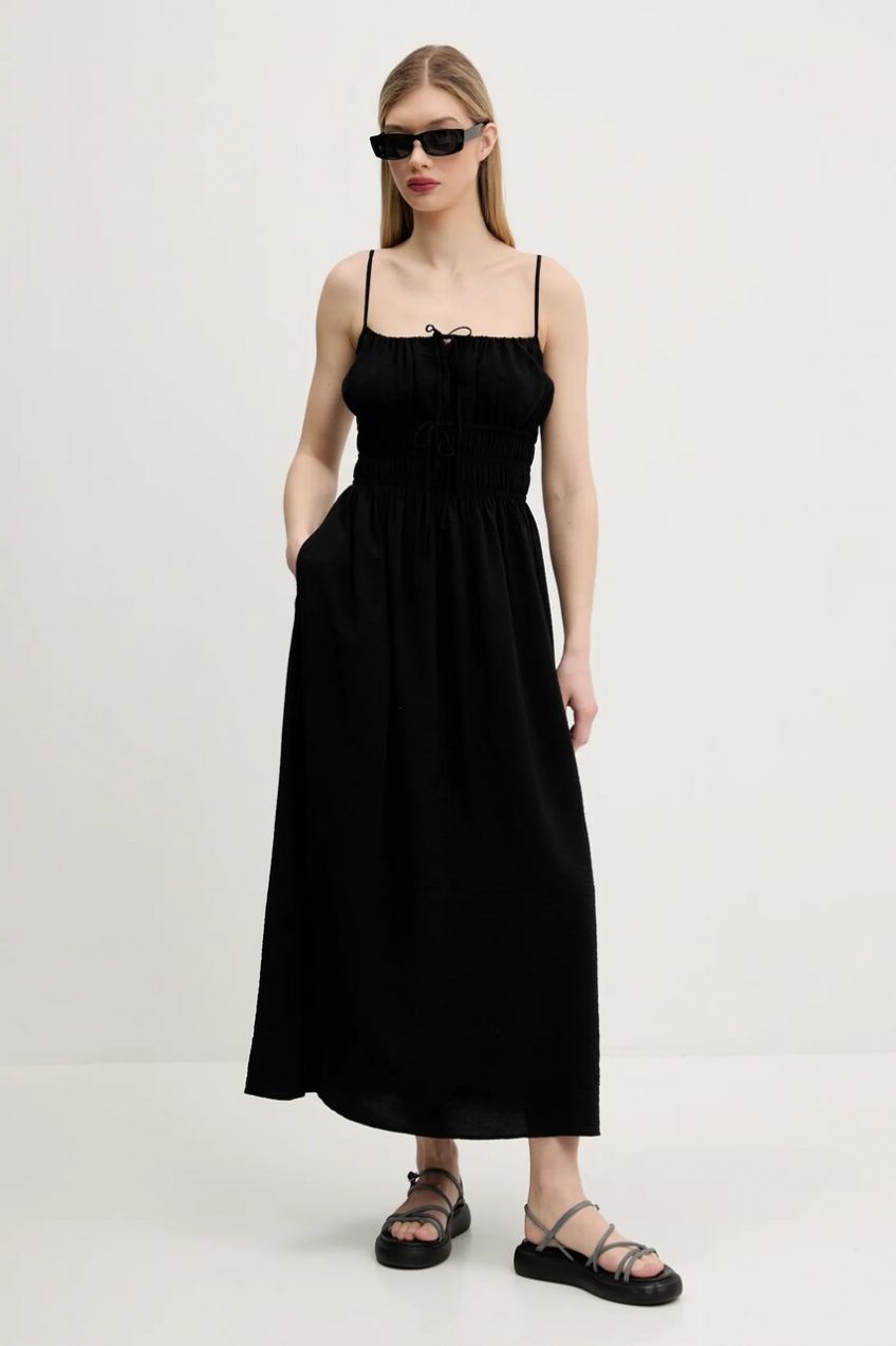 Šaty Abercrombie & Fitch čierna farba, maxi, áčkový strih, KI159-5569