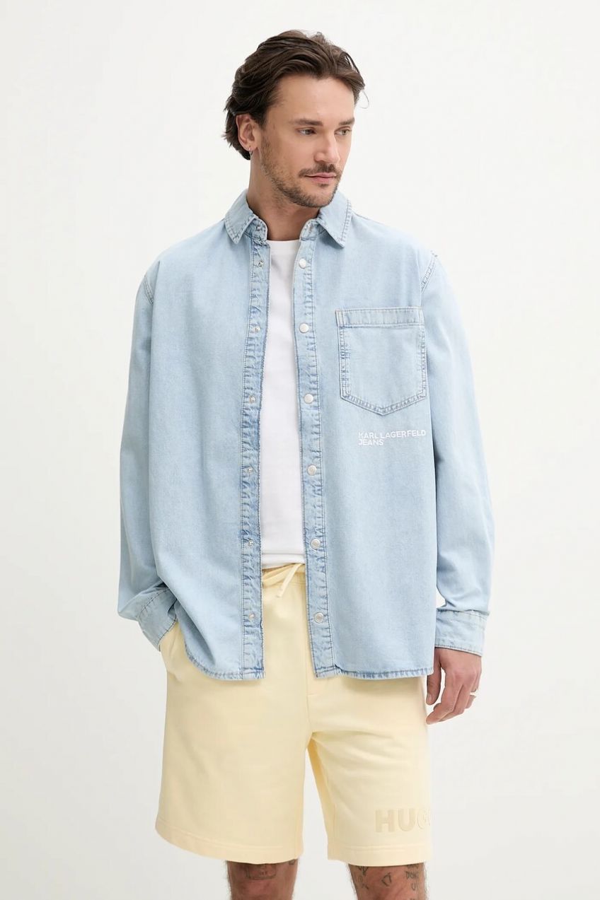 Rifľová košeľa Karl Lagerfeld Jeans pánska, voľný strih, s klasickým golierom, A2M16021