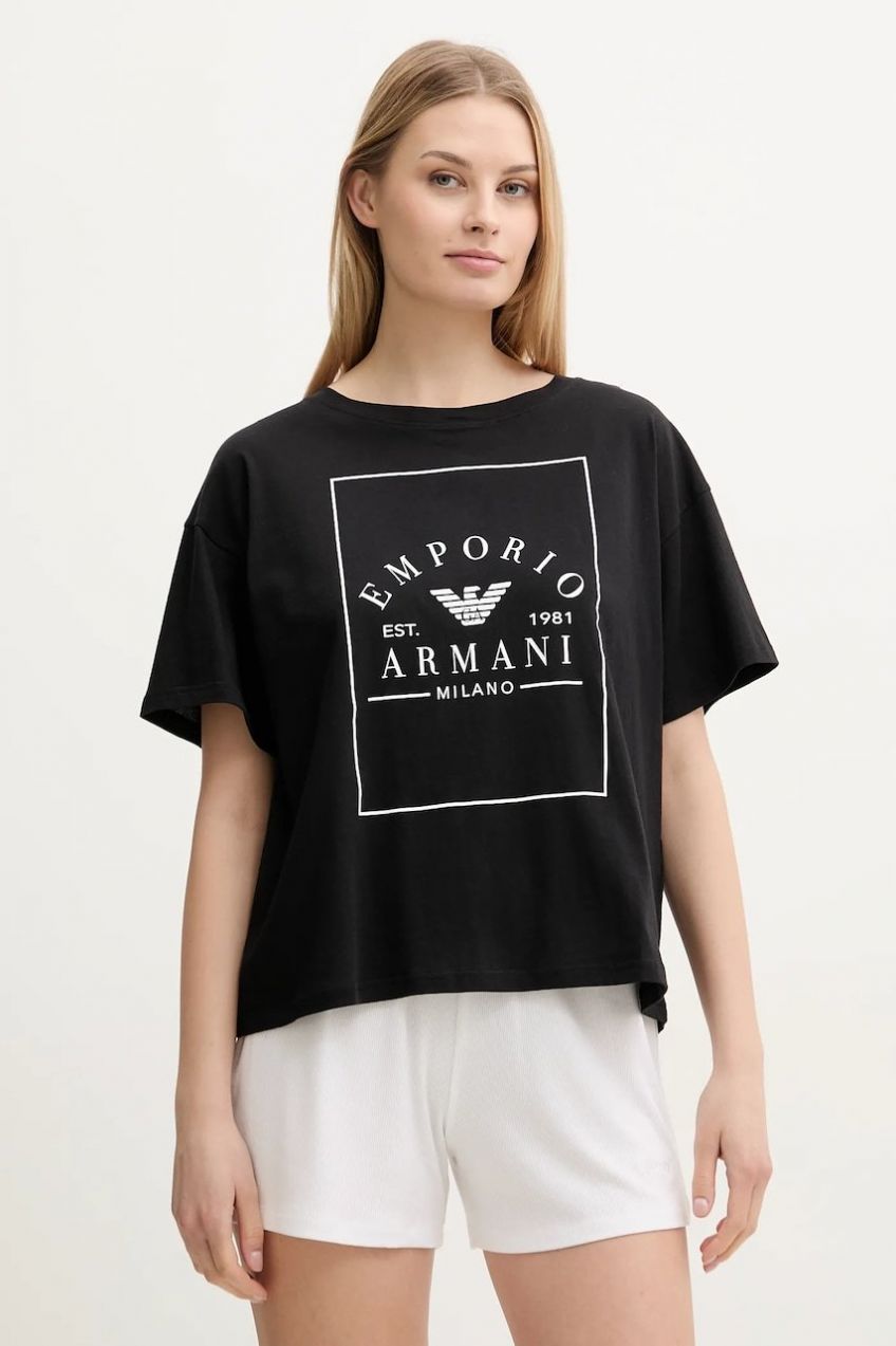 Bavlnené tričko Emporio Armani Underwear dámske, čierna farba, EW000553 AF10887