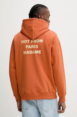 Bavlnená mikina Drôle de Monsieur Le Hoodie Slogan pánska, oranžová farba, s kapucňou, jednofarebná, G-HO162-CO127-RT