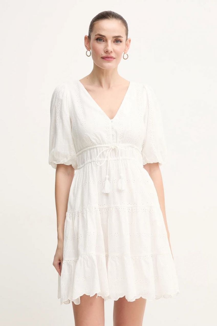 Bavlnené šaty Pepe Jeans DAY béžová farba, mini, áčkový strih, PL953694