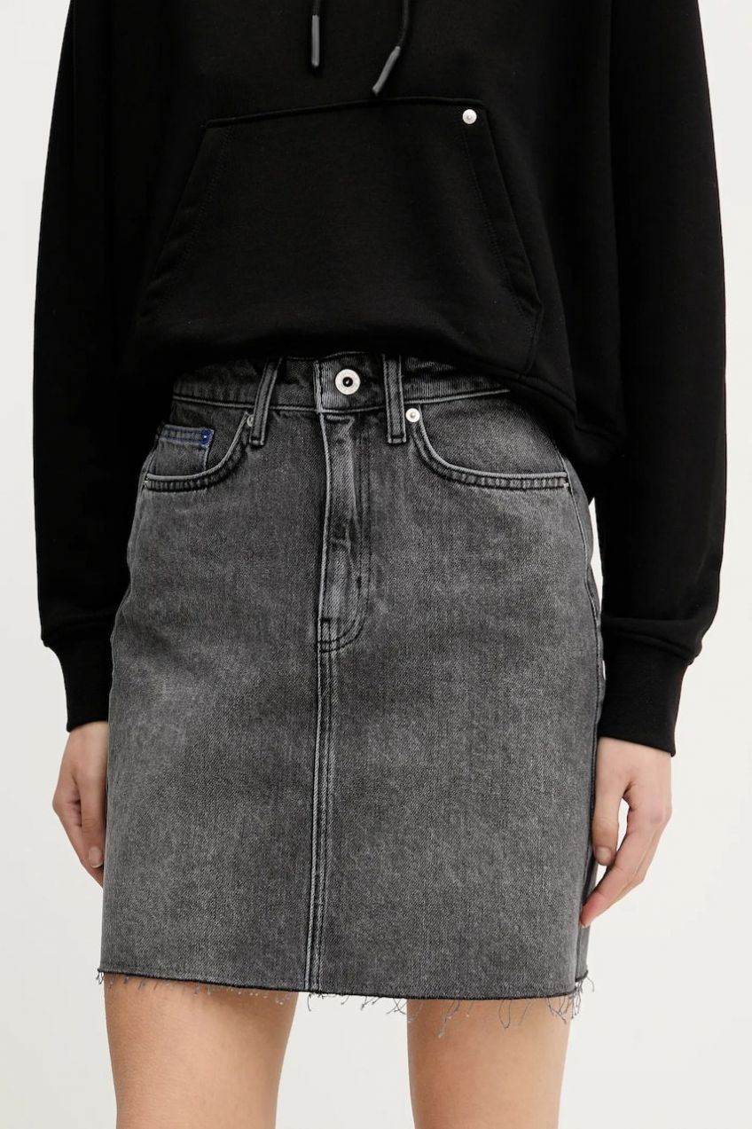 Rifľová sukňa Karl Lagerfeld Jeans šedá farba, mini, rovný strih, A2W12025