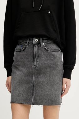 Rifľová sukňa Karl Lagerfeld Jeans šedá farba, mini, rovný strih, A2W12025
