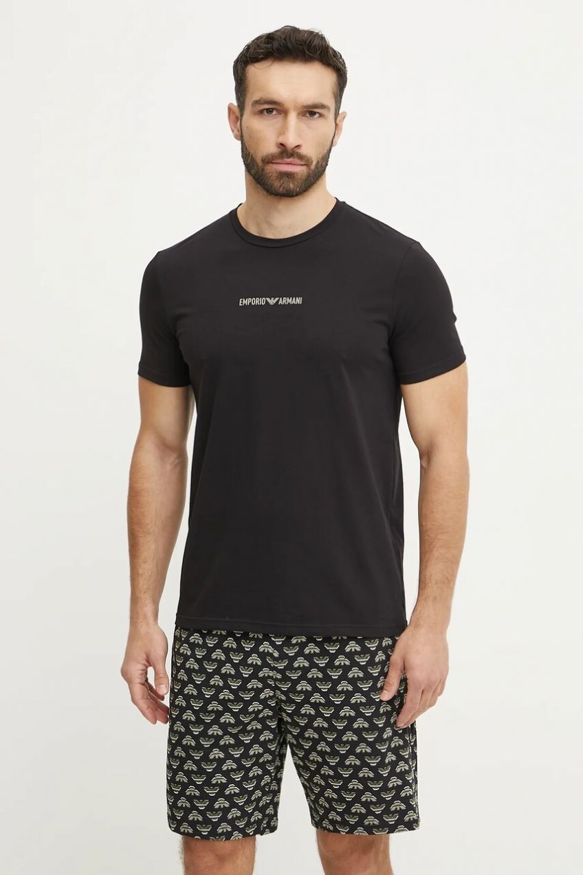 Pyžamo Emporio Armani Underwear pánske, čierna farba, vzorované, EM000400 AF10793