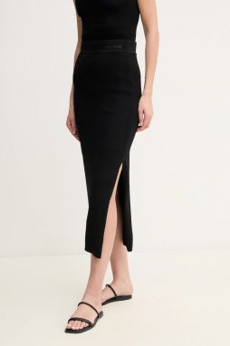 Sukňa Dkny čierna farba, midi, rovný strih, DJ5R0534