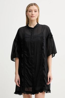 Šaty s prímesou hodvábu ISABELLE BLANCHE čierna farba, mini, oversize, IS25SS-A078-T018