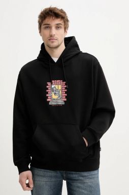 Bavlnená mikina Vans pánska, čierna farba, s kapucňou, s potlačou, VN000NHSBLK1