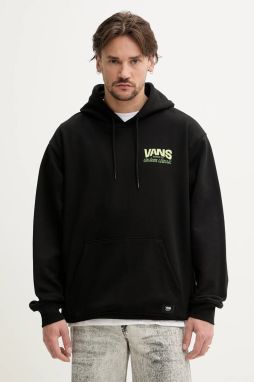 Bavlnená mikina Vans pánska, čierna farba, s kapucňou, s potlačou, VN000NHRBLK1