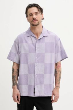 Bavlnená košeľa Vans pánska, fialová farba, voľný strih, s klasickým golierom, VN000M18E571