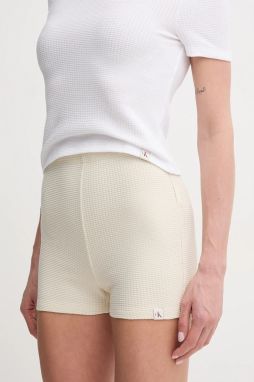 Šortky Calvin Klein Jeans dámske, béžová farba, jednofarebné, vysoký pás, J20J225409