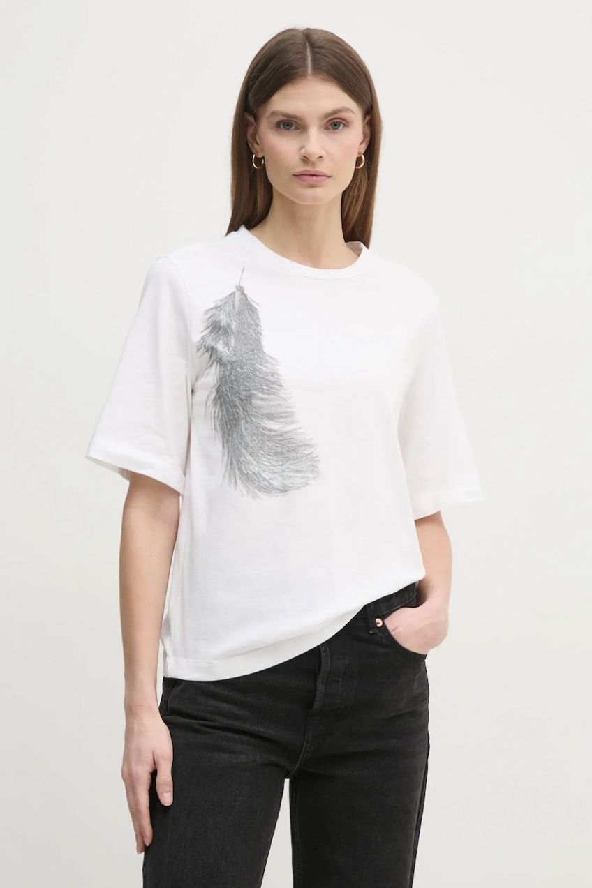 Bavlnené tričko Sisley dámske, béžová farba, 3I1XL106R