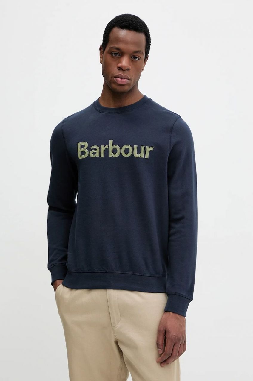 Bavlnená mikina Barbour Pique Applique Crew Sweatshirt pánska, tmavomodrá farba, melanžová, MOL0670