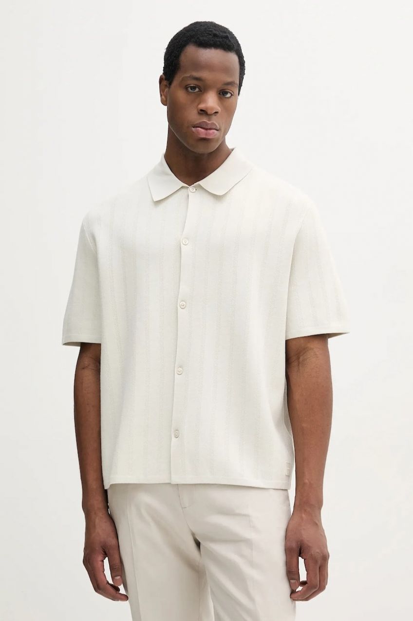Košeľa Calvin Klein pánska, béžová farba, regular, s klasickým golierom, LV04LB318G