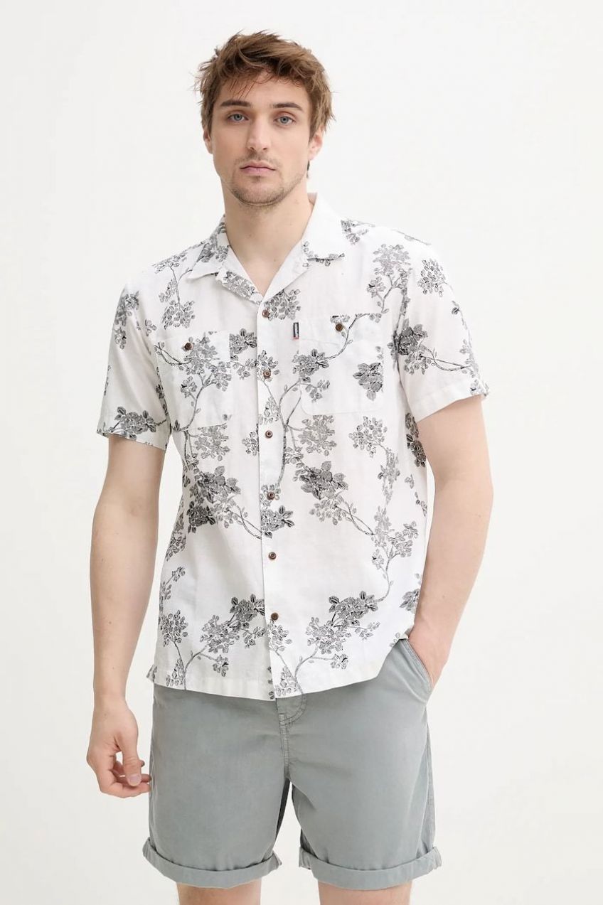 Košeľa s prímesou ľanu Superdry pánska, biela farba, regular, s klasickým golierom, M4010793A-F8N