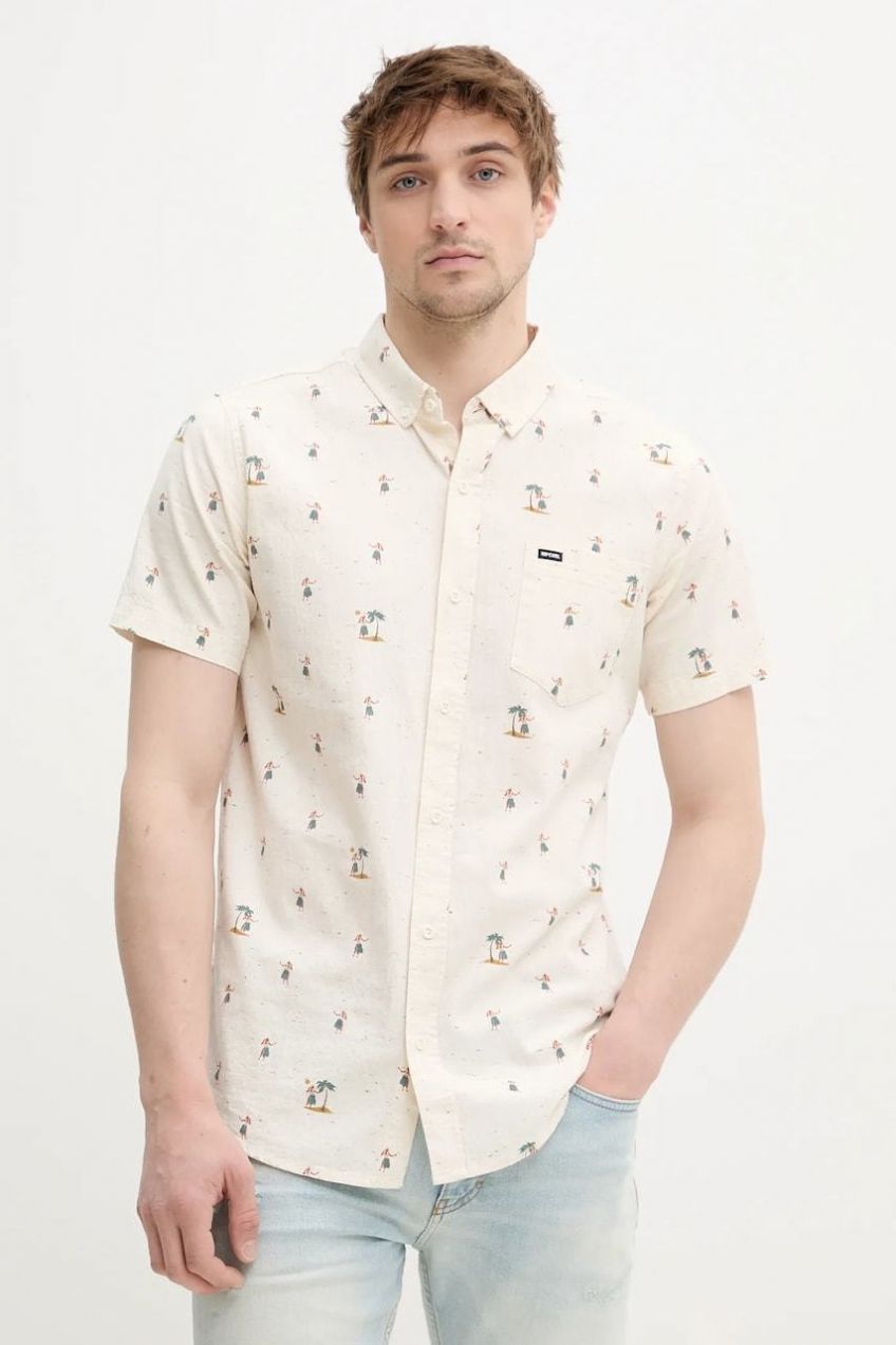 Košeľa Rip Curl pánska, béžová farba, regular, s golierom button-down, 01PMSH