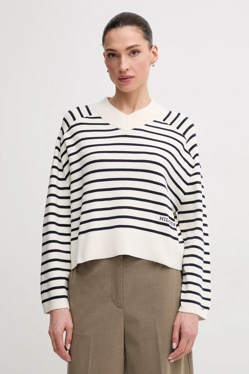 Bavlnený sveter Tommy Hilfiger dámsky, béžová farba, WW0WW45401