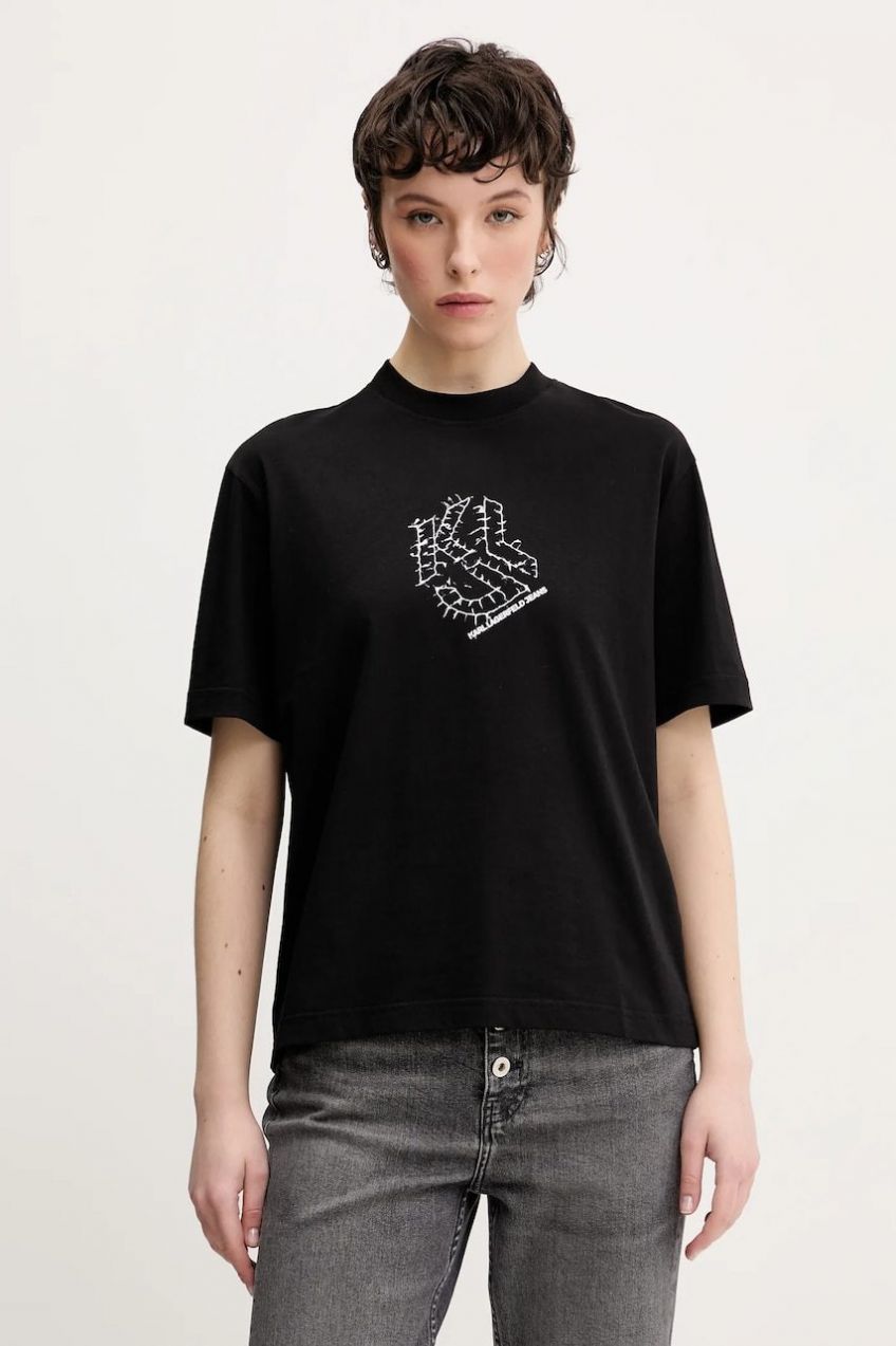 Bavlnené tričko Karl Lagerfeld Jeans dámske, čierna farba, A2W17077