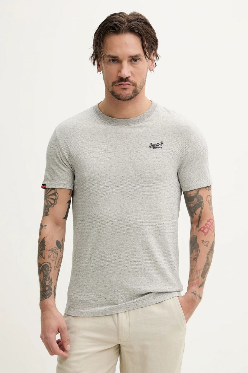 Bavlnené tričko Superdry pánske, šedá farba, vzorované, M1011245A-CIE