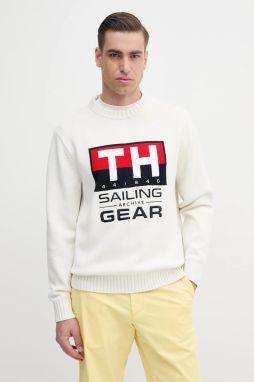 Bavlnený sveter Tommy Hilfiger SAILING pánsky, biela farba, MN0MN00017