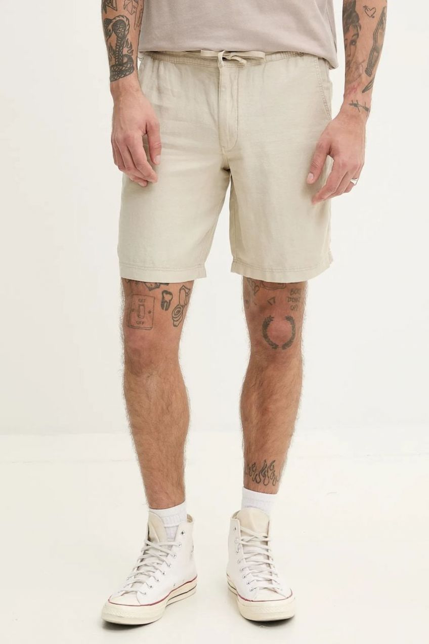 Ľanové šortky Superdry pánske, béžová farba, M7110455A-S1F