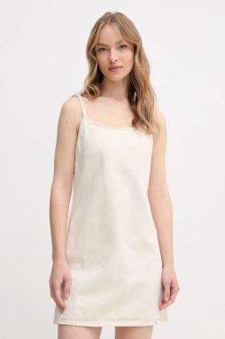 Šaty s prímesou ľanu Calvin Klein Jeans béžová farba, mini, rovný strih, J20J225168