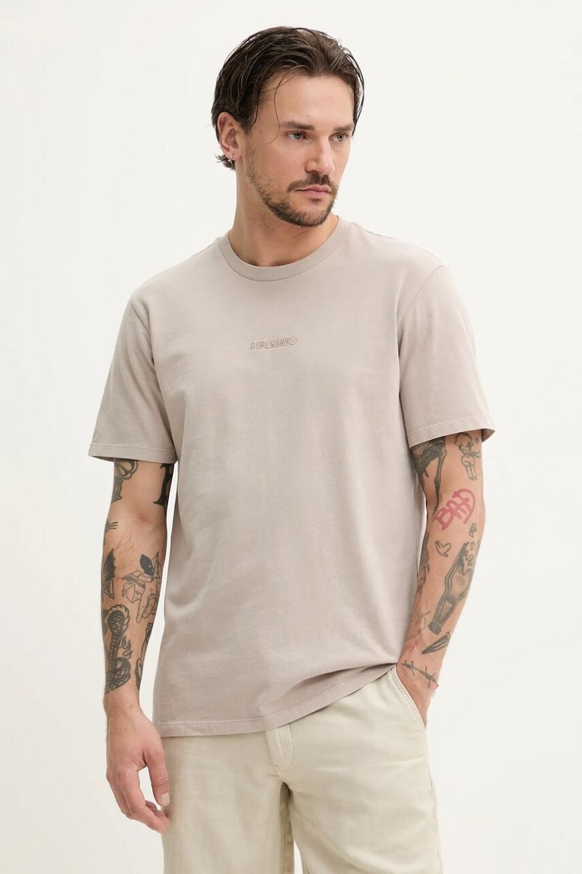 Bavlnené tričko Superdry pánske, béžová farba, jednofarebné, M1012131A-1PC