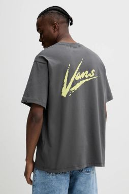 Bavlnené tričko Vans pánske, šedá farba, s potlačou, VN000K42EBA1