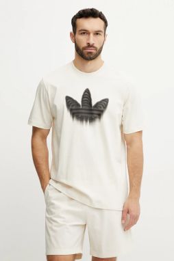 Bavlnené tričko adidas Originals Skeleton Trefoil pánske, béžová farba, s potlačou, JN4559