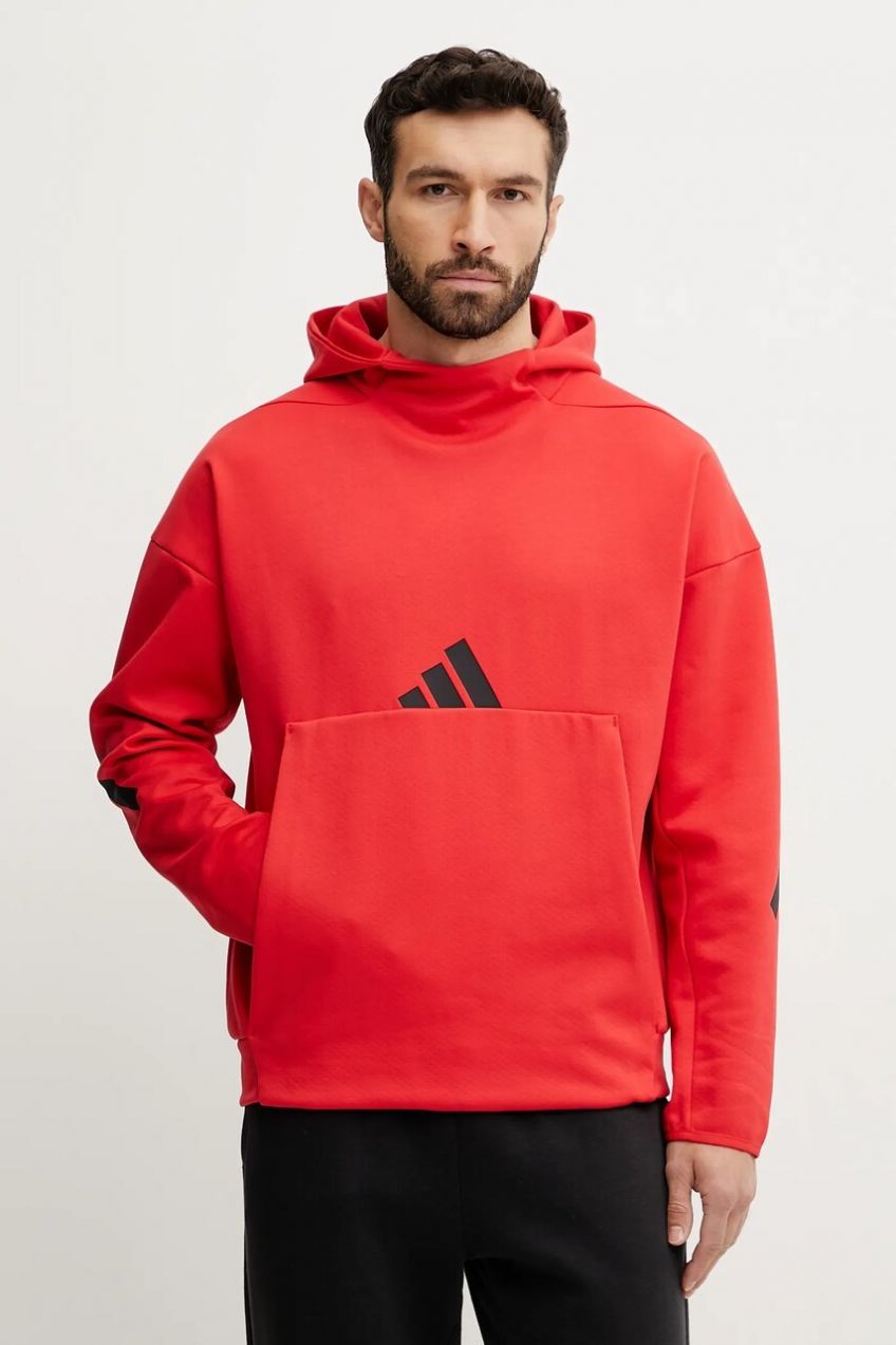 Mikina adidas Z.N.E. pánska, červená farba, s kapucňou, s potlačou, JD5322
