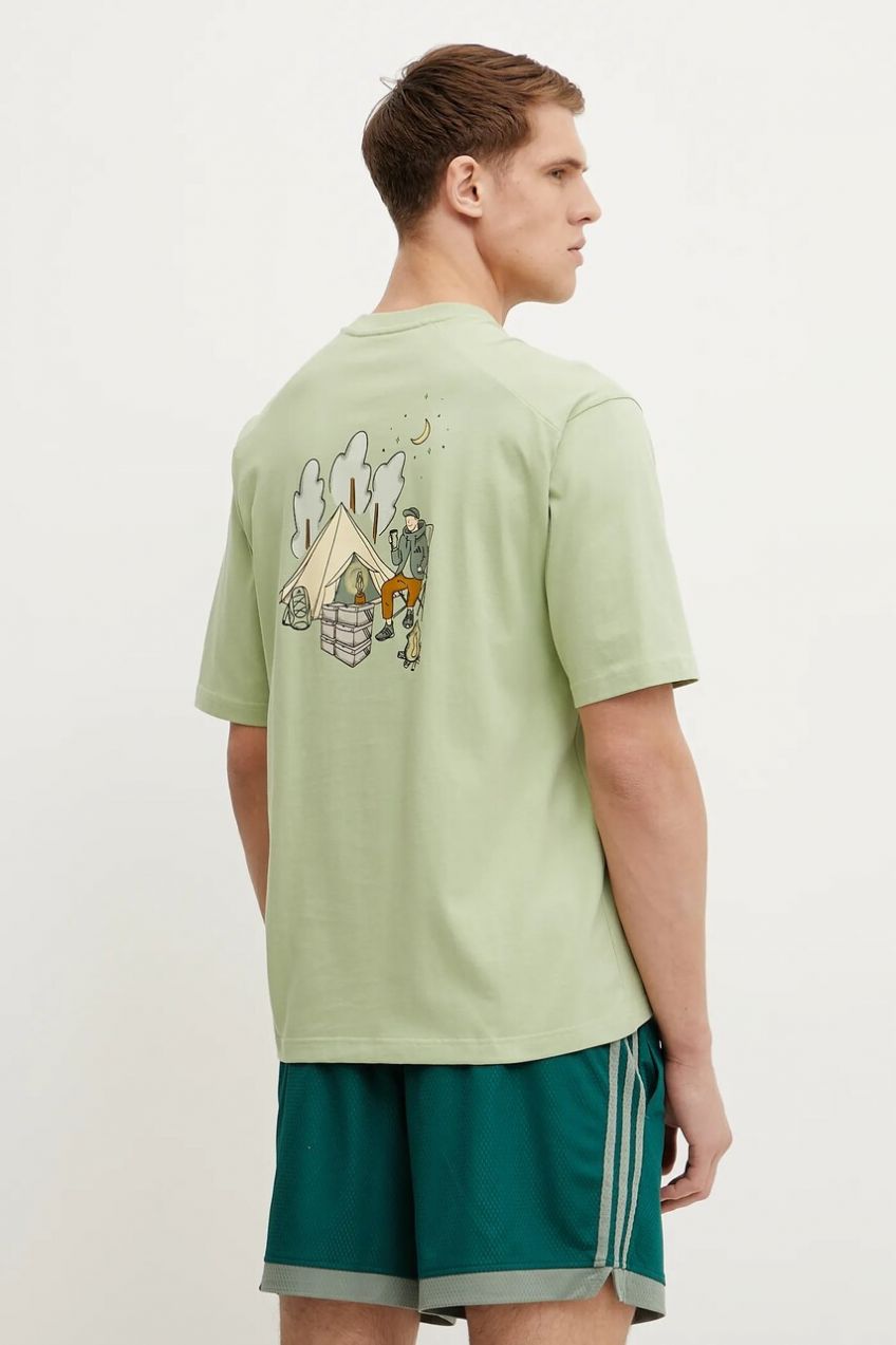 Bavlnené tričko adidas pánske, zelená farba, s potlačou, JJ3970