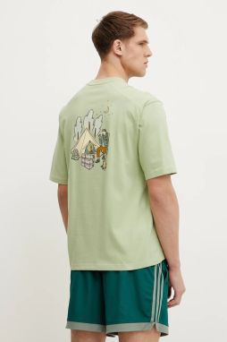 Bavlnené tričko adidas pánske, zelená farba, s potlačou, JJ3970
