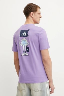 Bavlnené tričko adidas pánske, fialová farba, s potlačou, JI6757