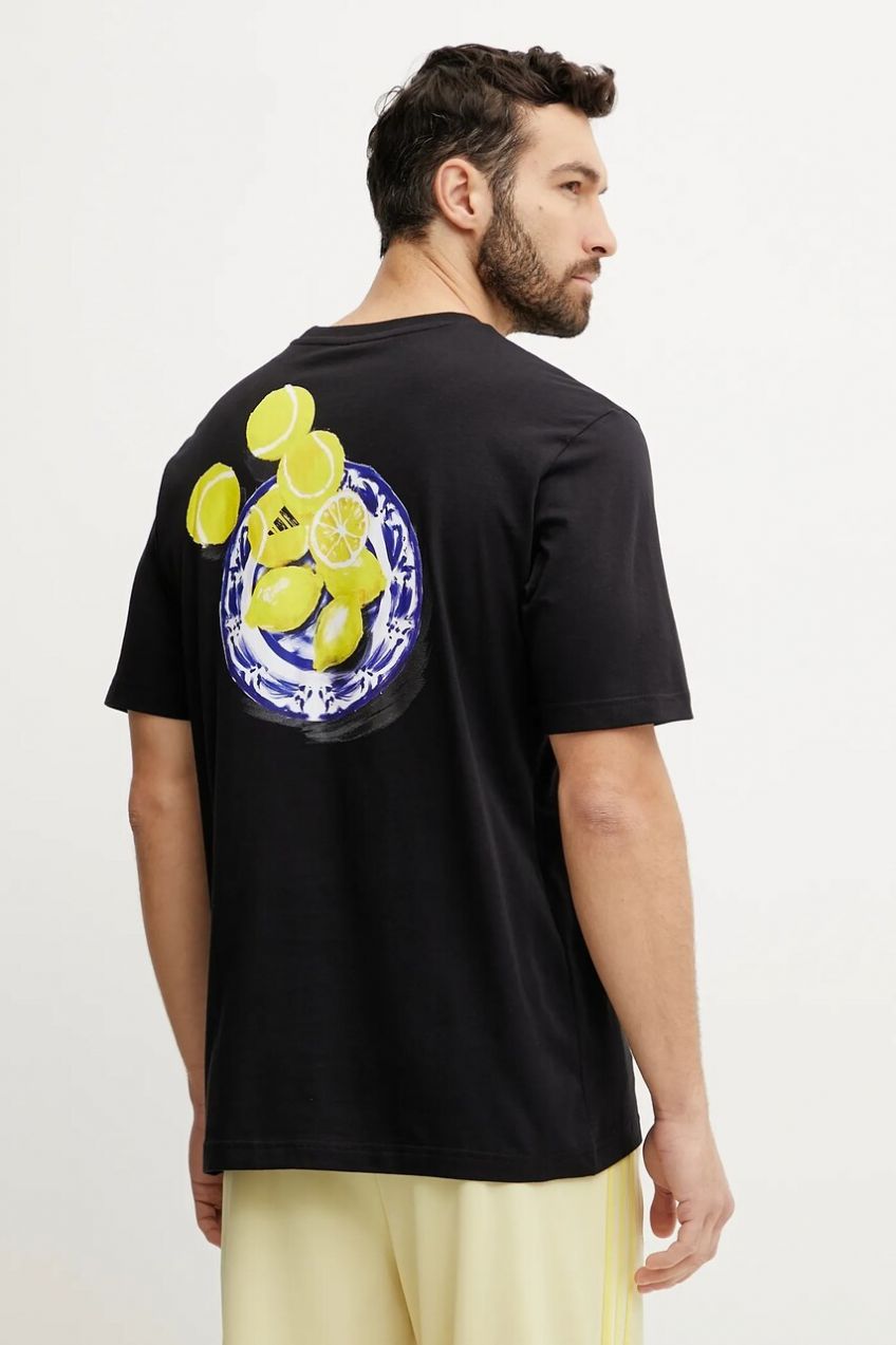 Bavlnené tričko adidas pánske, čierna farba, s potlačou, JN7367
