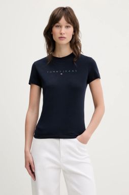 Bavlnené tričko Tommy Jeans dámske, tmavomodrá farba, DW0DW20315