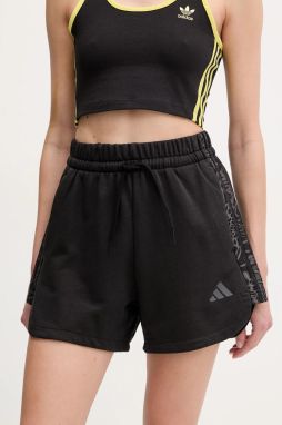 Šortky adidas W AOP Blur dámske, čierna farba, s nášivkou, vysoký pás, JG6224