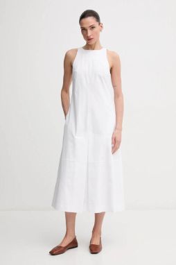 Bavlnené šaty Calvin Klein Jeans biela farba, midi, áčkový strih, LV047B025G