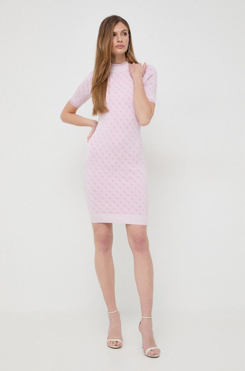 Šaty Guess LISE ružová farba, mini, priliehavé, W3YK39 Z37K0