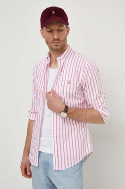 Bavlnená košeľa Polo Ralph Lauren pánska,ružová farba,slim,s golierom button-down,710938684
