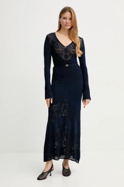 Šaty Twinset tmavomodrá farba, maxi, áčkový strih, 251TP3240