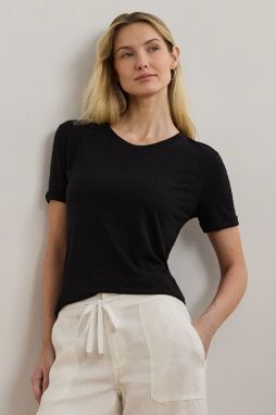 Ľanové tričko Lauren Ralph Lauren dámske, čierna farba, 200963871