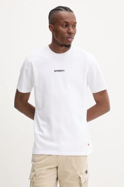 Bavlnené tričko Superdry pánske, biela farba, s nášivkou, M1012131A-U4Y